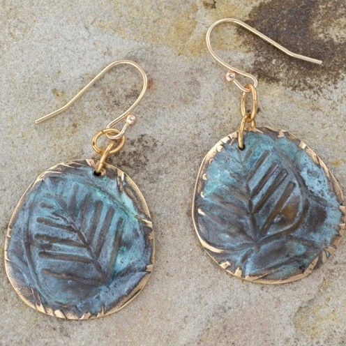 EC-132 Earrings Leaf Domed Asymmetrical Circle $105 at Hunter Wolff Gallery